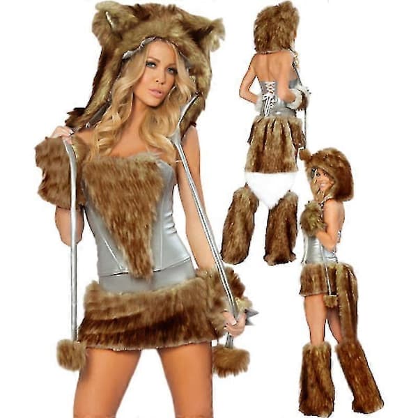 Kvindelig Ulvekostume Til Halloween Cosplay Festkostumer Brown