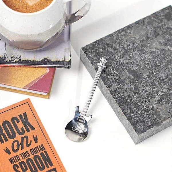 Rolig gitarrsked 304 rostfritt stål gitarrformad kaffesked med kort trevlig present till musikälskare Orange