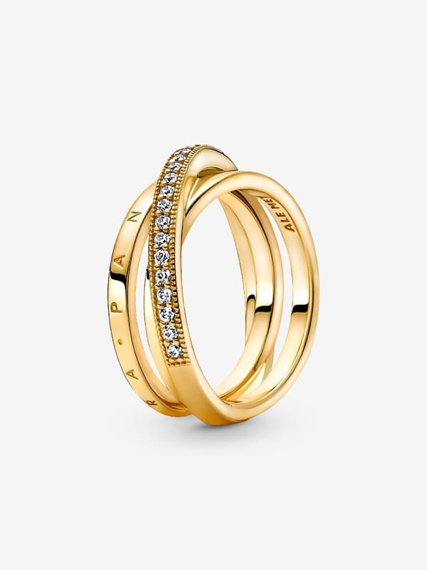 Pandora - Crossover Pavé Trippelbåndsring - 14k gullbelegg Circumference: 54mm