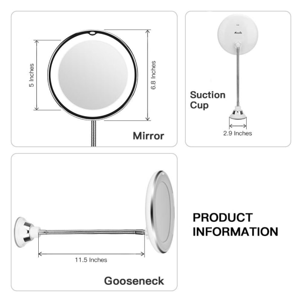 10x Förstorande Smink Spegel med LED-Ljus Kosmetisk Spegel 360 Graders Rotation Skönhetsspegel för Bord Toalett Resor