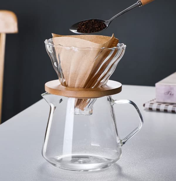 Transparent Glas Kaffe Dryp Kaffefilterholder Kaffe Filter Kegle med Træpude Kaffe Tragt til Kaffemaskine