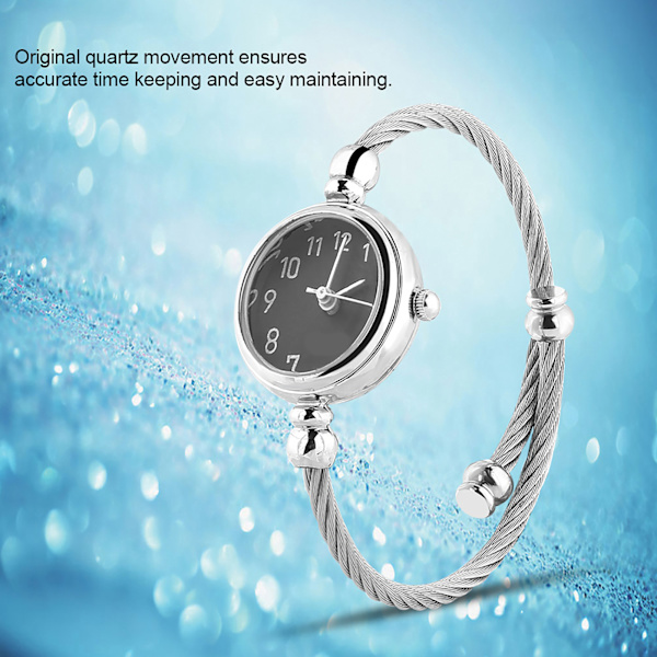 Analog Kvarts Armbandsur med Rund Urtavla och Metallarmband (Arabiska Siffror Svart Urtavla)