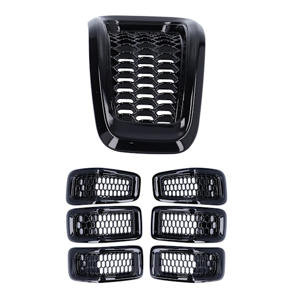 7-pack Frontgrillinsatser Grillskydd Trimtillbehör Passar Jeep Cherokee 2014-2018 Blank Svart Ram