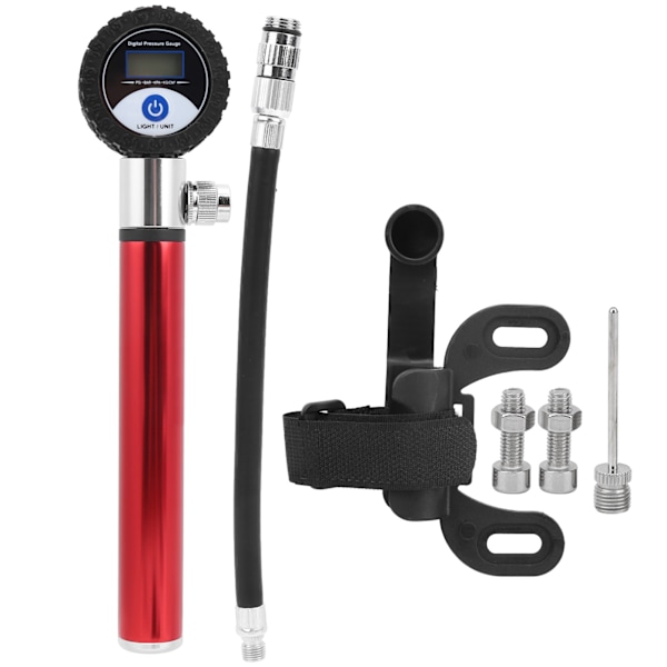 Portabel cykelpump manuell däckpump 120PSI högt tryck LCD digital display Röd