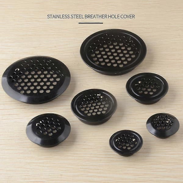 10 stk. 19-53 mm sorte runde ventilationsgitre i rustfrit stål med flade blade Flat 19mm