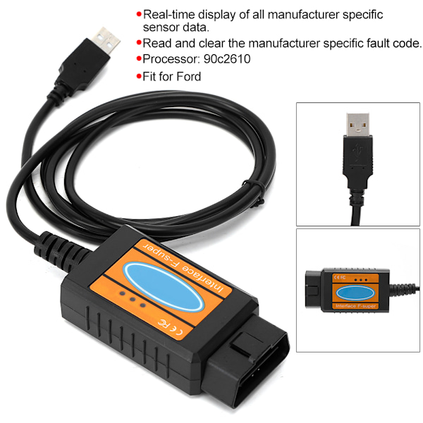 USB bildiagnosverktyg Bilskanner Felkodsläsarkabel Passar till Ford