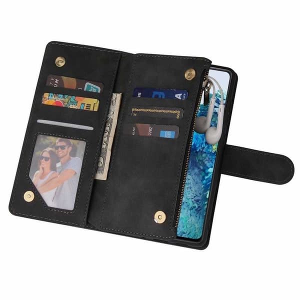 【BEMS】Kompatibel med Samsung S20 FE Multifunktionel Pung Etui Lynlås 8-Rum Svart 150