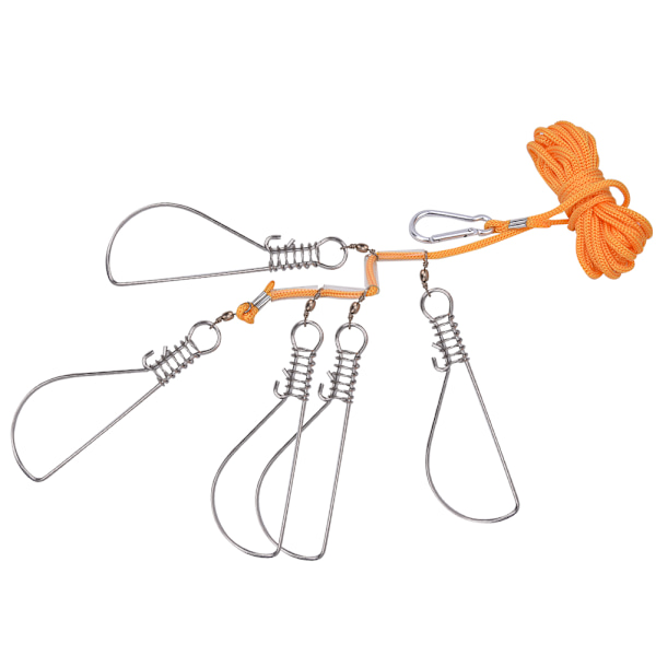 Rustfrit Stål Heavy Duty Fiskeri Fangst Stringer med 5 Lås Snaps Nylon Reb Flyde