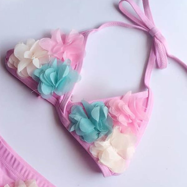 Barnbadkläder för flickor, 2-delad bikini för småbarn, blommönster, sommarstrandkläder, blommor, storlek S 9‑12,5 kg