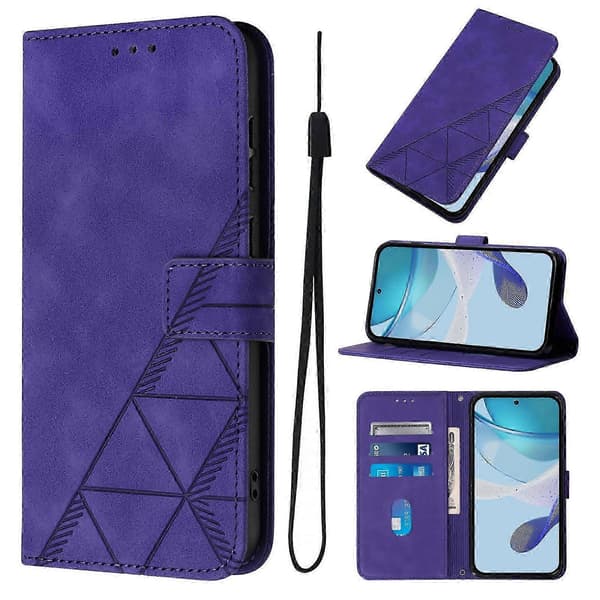Doogee N55 Plus plånboksfodral, 3D-präglat fällfodral med kortfack, magnetspänne och handledsrem violet