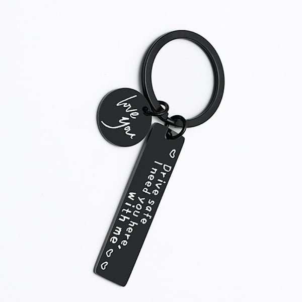 【BEMS】Nøglering \"Kør sikkert\" rustfrit stål Sort Black 13