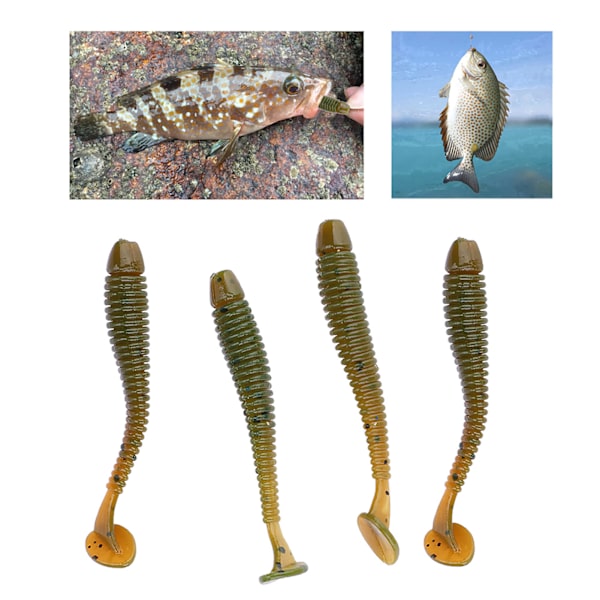 50 stk 5 cm Myke Plast Fiske Agner T-hale Grub Worm Agner Fiskeutstyr Tilbehør Svart