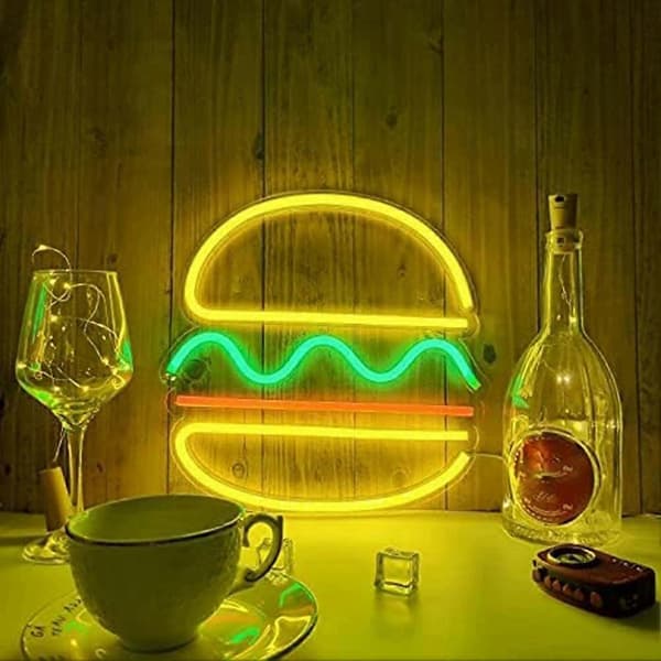 Burger Neon Väggskylt USB-driven LED Neonljus för Heminredning, Bröllop, Restaurang