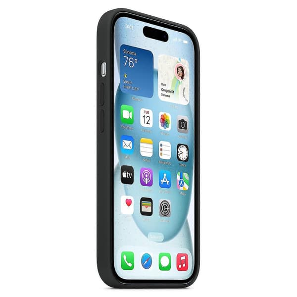 【BEMS】Etui kompatibelt med iPhone 15 kompatibelt med MagSafe Ridsefast silikoneetui - Rød Sort Black Compatible with iPhone 15