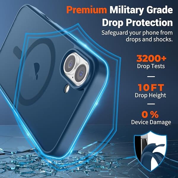 SUPFINE Magnetic Case for iPhone 16 with Screen Protector, MagSafe Compatible, Military-Grade Drop Protection, Matte Shockproof, Deep Blue deep blue iphone16