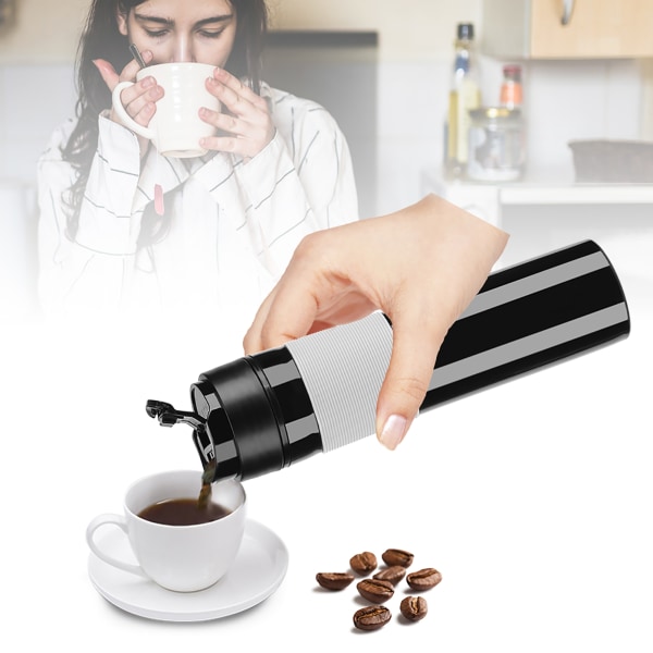 350ml Bärbar Kaffepressflaska Te Kaffebryggare Dricksvattenkopp för resor Svart/