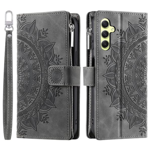 Kompatibel med Samsung Galaxy S26 5G Case Leather with Multiple Card Slots Grå
