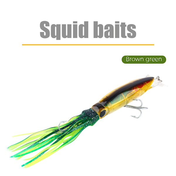 24cm/40g Fishing Lures Squid Lures Fish Bait Crankbait Tackle Jig Treble Hook Brown Green