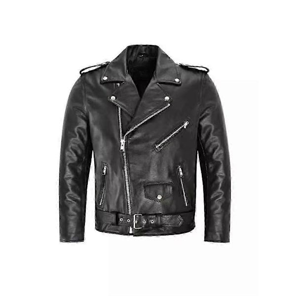 【BEMS】Herre sort læder bikerjakke 2XL