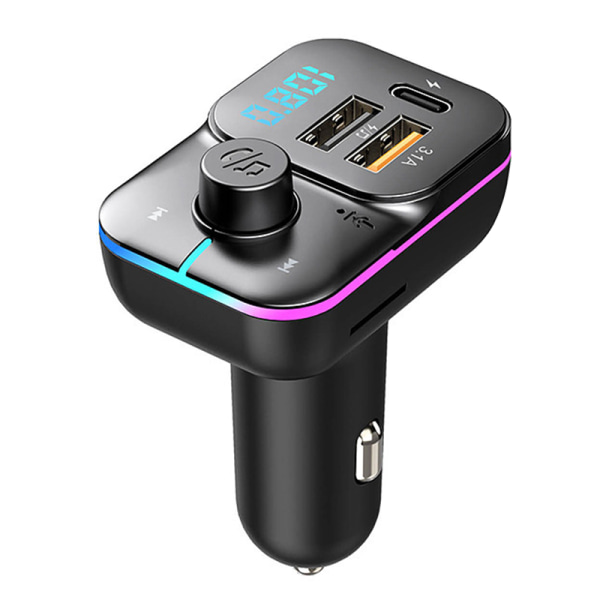 Bluetooth FM-sender MP3 Musikkspiller Radioadapter USB Type C Billader for smarttelefoner Lydspillere