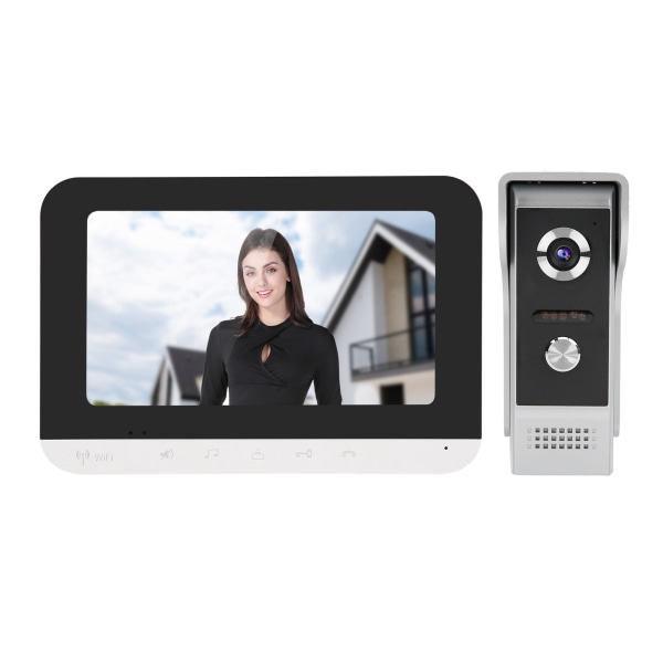 Videodörrklocka 7-tums TFT LCD Intercom Dörrtelefon Trådbunden Wifi Fjärrkontroll Upplåsningsskärm Night Vision 100‑240VEU Plugg //+