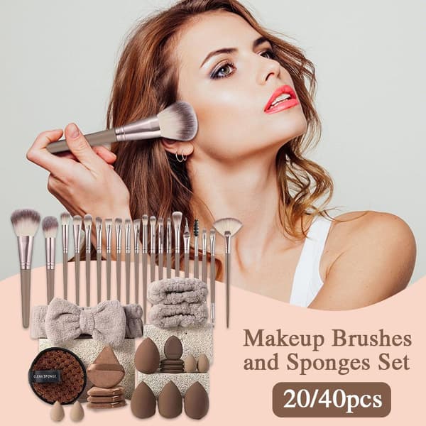 20-40 stk. Makeupbørster og Svampe Sæt med Beauty Egg og Brun Makeup Pu coffee 40pcs