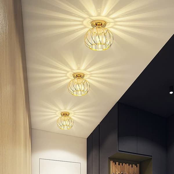 Gullfarget Moderne E27 Taklampe Krystall Taklamper Stuelamper Kjøkkenlamper Halvinnfelt Taklampe[BEMS]