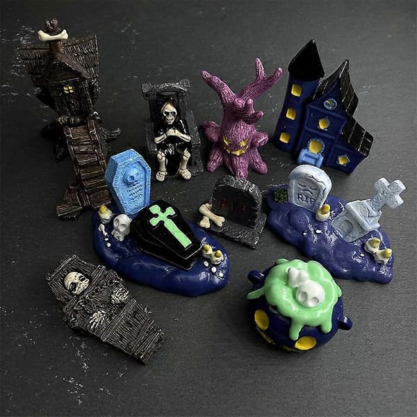 Søde Halloween Mikro Landskab Miniaturefigurer Harpiks Håndværk Mini Fe Havepynt Sød Græskar Spøgelse Dekoration A2