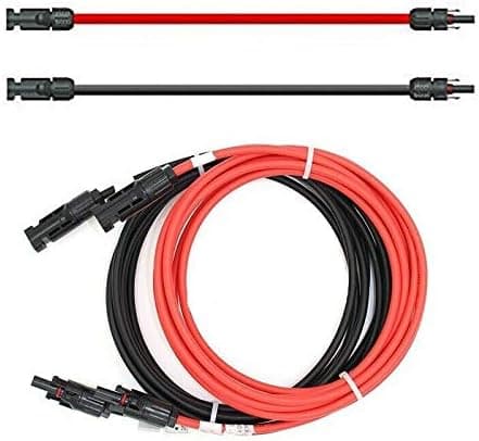 Solcellekabel forlengelse, rød/svart, 4 mm², med plugg, 2 x 1 m