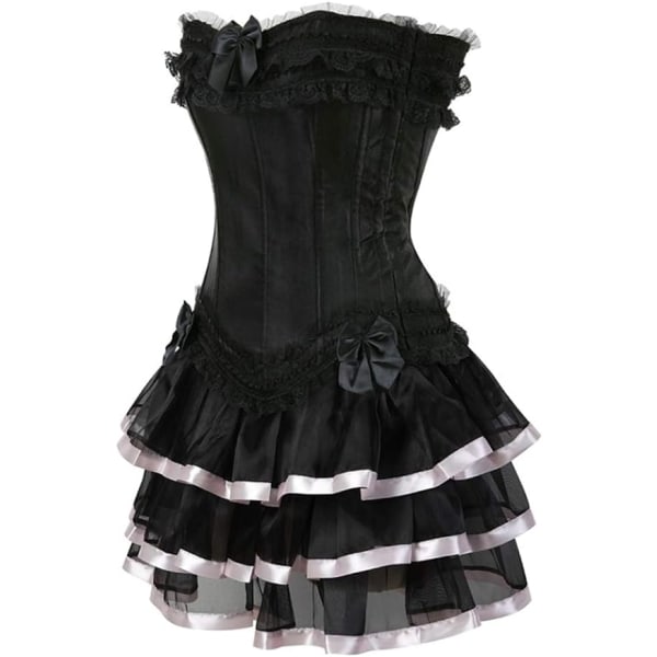 BE-F.ttmstte vintage viktoriansk Steampunk- set för damer, svart korsett med tutu-kjolar Showgirl-kostym Pink 6XL