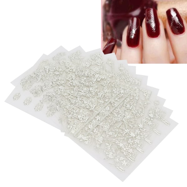 12 stk. Udsøgt mønster 3D Nail Art Decals DIY Negle Sticker Manicure Dekorationsværktøj Sølv Series ++/