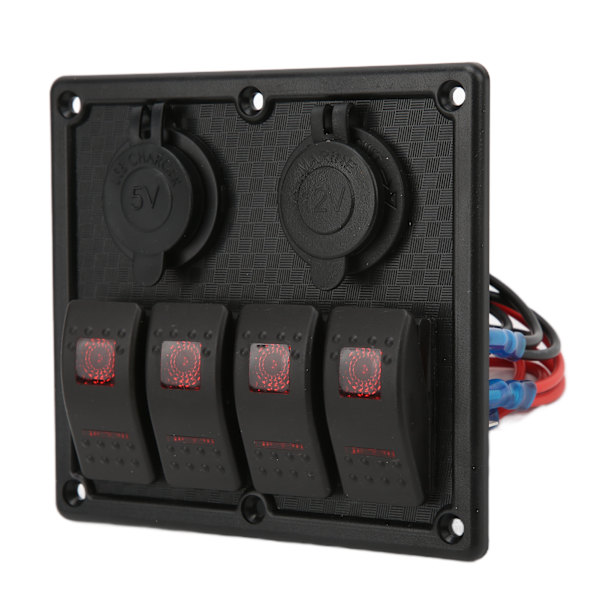 4-vejs vippekontaktpanel LED Vandtæt Dobbelt USB-opladningsport 12‑24V DC 4,8A til RV'er YachtsRed