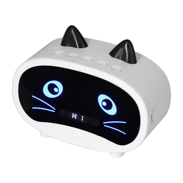 TIMH mini tecknad högtalare multifunktionell söt katt örondesign smart set dubbla väckarklockor för kontor i sovrummet Vit