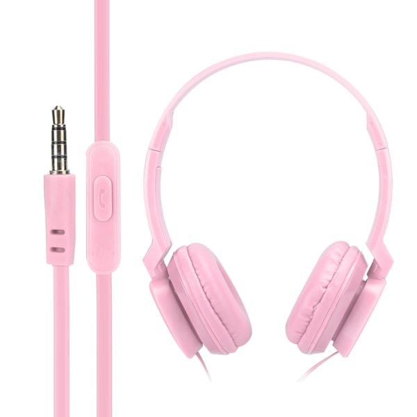 Kablede hovedtelefoner over øret headsets Stereo lyd øretelefoner med mikrofon spil FM musik ørestykke Pink ++