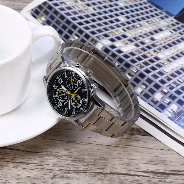 【BEMS】Herre analog ur i rustfrit stålrem, urkasse i legering (sort)