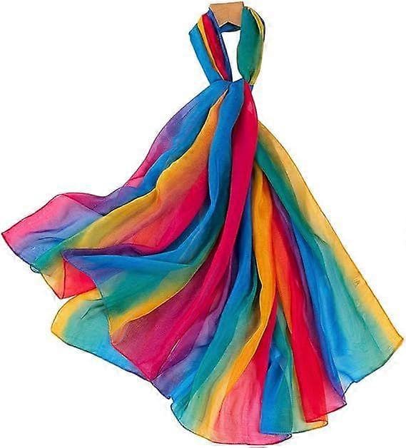 Dame Regnbue Lange Tørklæder Chiffon Tørklæder Bløde Tynde Sjaler Wraps Hele Sæsonen