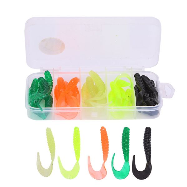 T0053 25 st Soft Rubber Fiskebeten Grub Konstgjort Bete Simmande Mask Set Verktyg Tillbehör