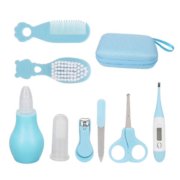 TIMH 8 st Baby Healthcare Grooming Kit Nyfödd Nursery Care Set med hårborste Nagelklippare Blå