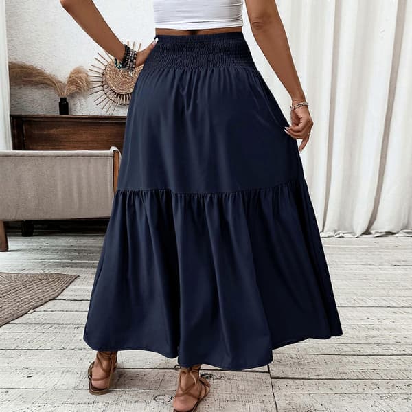 【BEMS】Lång klänning, hippie bohemisk elastisk midjekjol Gul S Yellow S