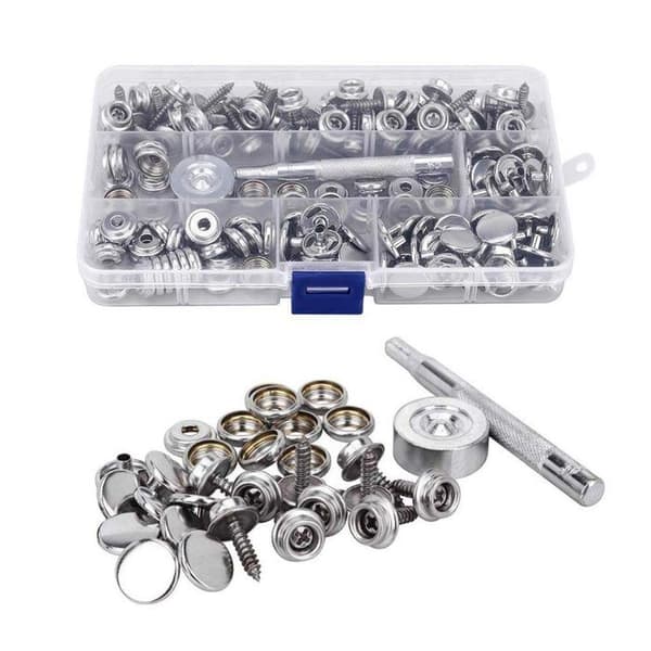 Trykknapper, 150 stk rustfrie skruetrykknapper 15 mm metalltrykknappsett med 2 eller