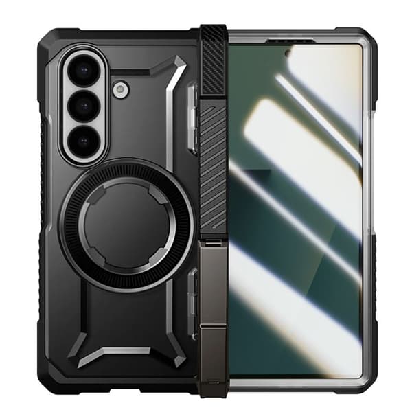MagSafe-deksel SUPCASE Galaxy Z Fold 7 Støtsikkert 6m Justerbart stativ Integrert herdet glass Svart