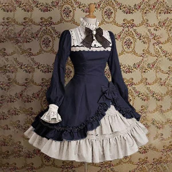 Dammode Viktoriansk stil Pigklänning Eleganta klänningar för kvinnor Söt Lolitaklänning Puffärmar black S