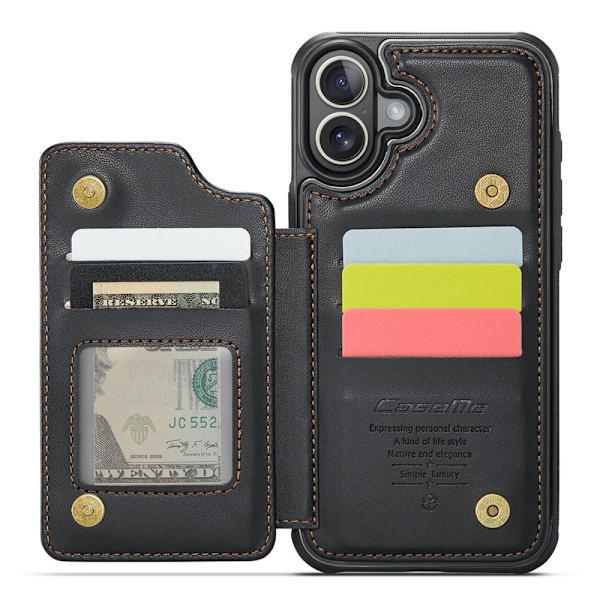 【BEMS】CASEME Compatible with iPhone 16 Plus Case RFID Kickstand Wallet Black 83