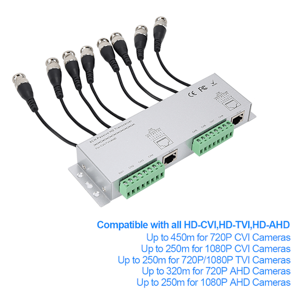 8CH HD BNC Hann til UTP Kabel Transceiver Adapter CCTV Passiv Video Balun for Kamerasystem