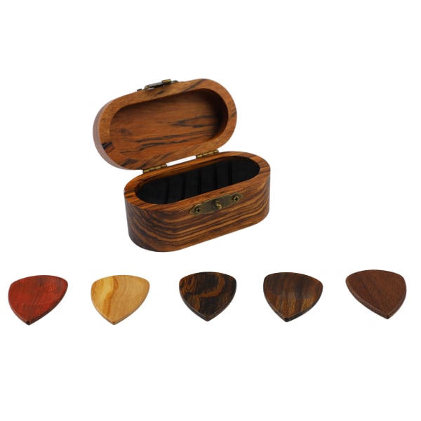 TIMH Wood Guitar Pick Box Sileän ulkonäön herkkä, kevyt kannettava pick- case , jossa on 5 kpl kitarapoimia