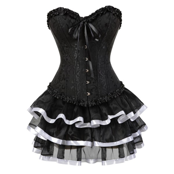 BE-F.ttmstte vintage viktoriansk Steampunk- set för damer, svart korsett med tutu-kjolar Showgirl-kostym Black White XL