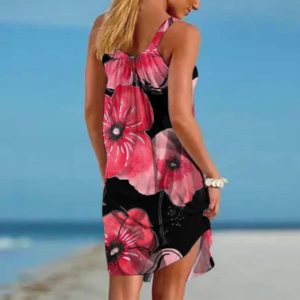 Ärmlös Blommig Klänning Casual Sommarklänning Mini Tank Klänning Dam Strandklänning As shown
