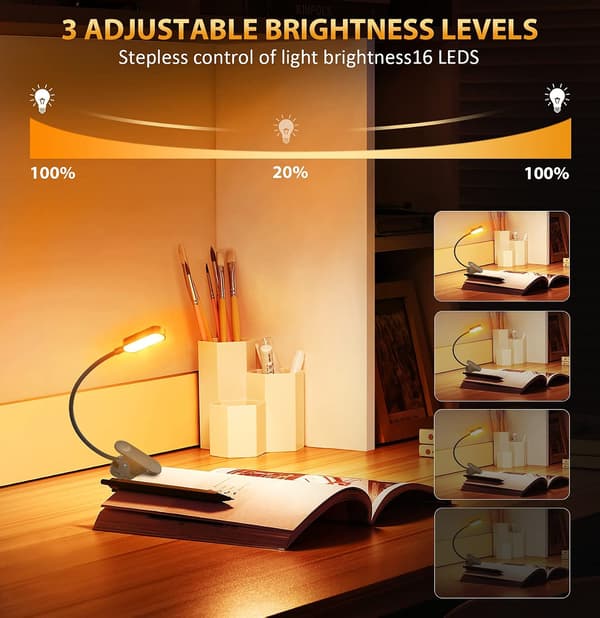Lukulamppu 16 LED-lukulamppu klipsillä, USB-ladattava 9[BEMS]