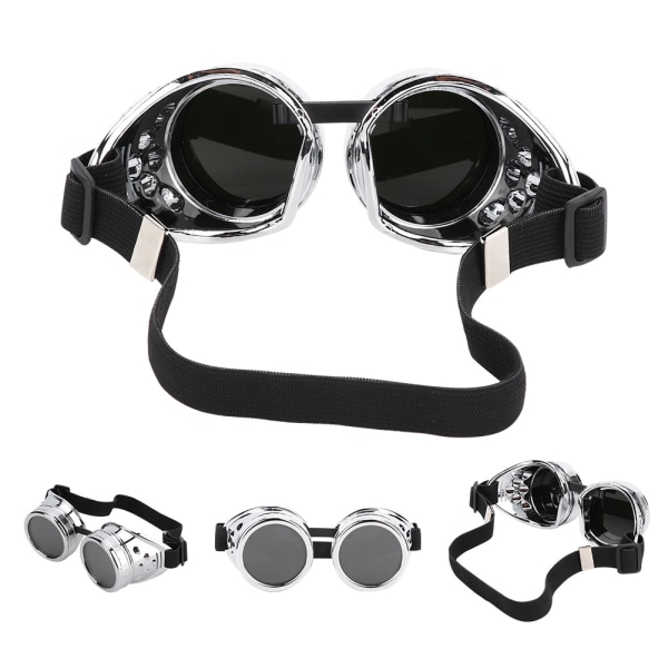 Steampunk-tyyppiset kaksoiskerroksiset aurinkolasit - ABS-muovia, vintage-tyyli, juhlatarvike, kirkas hopea