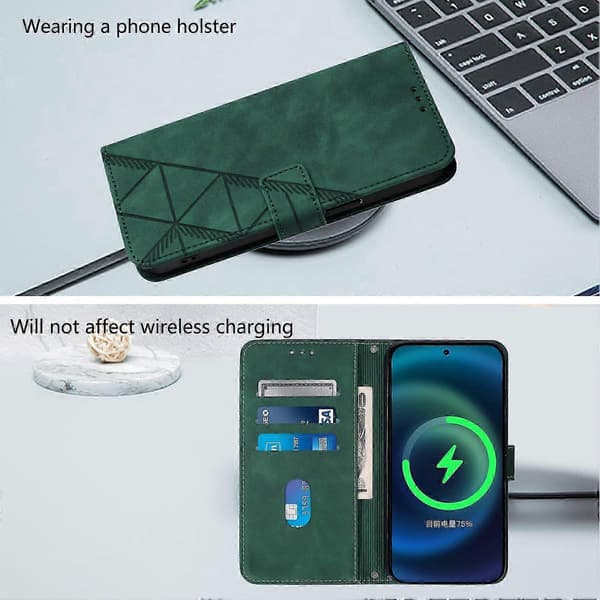 Doogee N55 Plus plånboksfodral, 3D-präglat fällfodral med kortfack, magnetspänne och handledsrem green